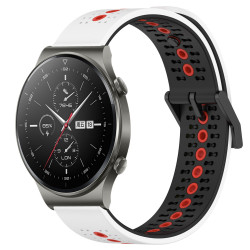 Λουράκι Σιλικόνης 22mm Triple-Color για Huawei GT / GT2 / GT2 Pro / Watch 3 / 3 Pro – White/Black/Red
