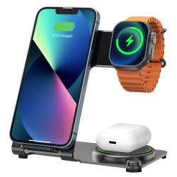 Stand Ασύρματης Φόρτισης WIWU Wi-W005 Armor 15W Wireless Charger 3 σε 1 – Μαύρο