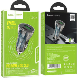 Hoco Z47A Φορτιστής Αυτοκινήτου Fast Charge 30W PD+QC 3.0 - Black