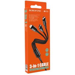 BOROFONE BX50 Καλώδιο Φόρτισης 3 σε 1 με Micro Usb / Lightning / Type-C 1m 2.4A – Black Braided