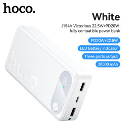 HOCO J154A Powerbank 22.5W+PD20W 20.000mAh Ultra Thin με 3 Υποδοχές Φόρτισης - White