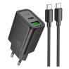 Hoco N61 Φορτιστής PD20W+QC3.0 με θύρες Type-C / USB-A & Καλώδιο TypeC σε TypeC 1m - Black