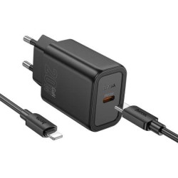 Hoco N60 Φορτιστής PD20W+QC3.0 με θύρα Type-C & Καλώδιο TypeC σε Lighting 1m - Black