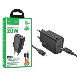 Hoco N60 Φορτιστής PD20W+QC3.0 με θύρα Type-C & Καλώδιο TypeC σε Lighting 1m - Black