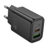 Hoco N61 Φορτιστής PD20W+QC3.0 με θύρες Type-C / USB-A - Black