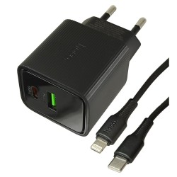 Φορτιστής HOCO CS83A PD20W+QC18W με Θύρες USB-A + Type-C & Καλώδιο 1m Type-C σε Lightning 8pin - Μαύρο