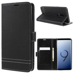Θήκη Πορτοφόλι Litchi Texture με Βάση Στήριξης για Samsung Galaxy S9 Plus SM-G965 - Μαύρο