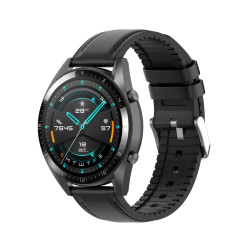 Λουράκι Σιλικόνης Δερμάτινο 22mm για Huawei Watch GT / GT2 / GT2e 46mm – Μαύρο