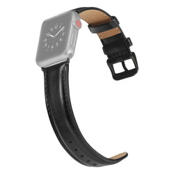 Δερμάτινο Λουράκι Black Buckle για Apple Watch Series 49mm / 45 / 44 / 42mm - Μαύρο
