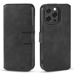 DG.MING Retro Oil Side Θήκη Πορτοφόλι για iPhone 13 Pro Max - Μαύρο