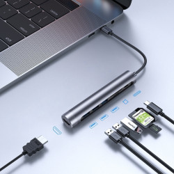 Joyroom S-H112 USB Hub 7σε1 Type C / 3x USB 3.0 / HDMI 4K 30Hz / SD Card Reader & Micro SD 100W 15cm (6941237145611) - Γκρι